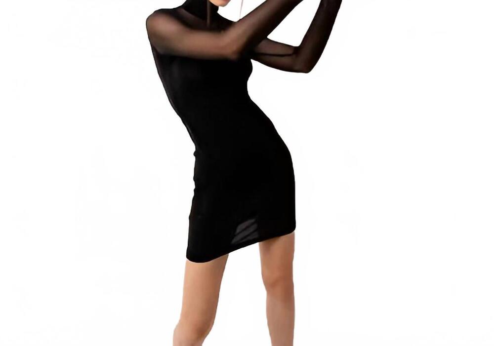 NEW AMYLYNN luna mesh high neck mesh mini dress in black